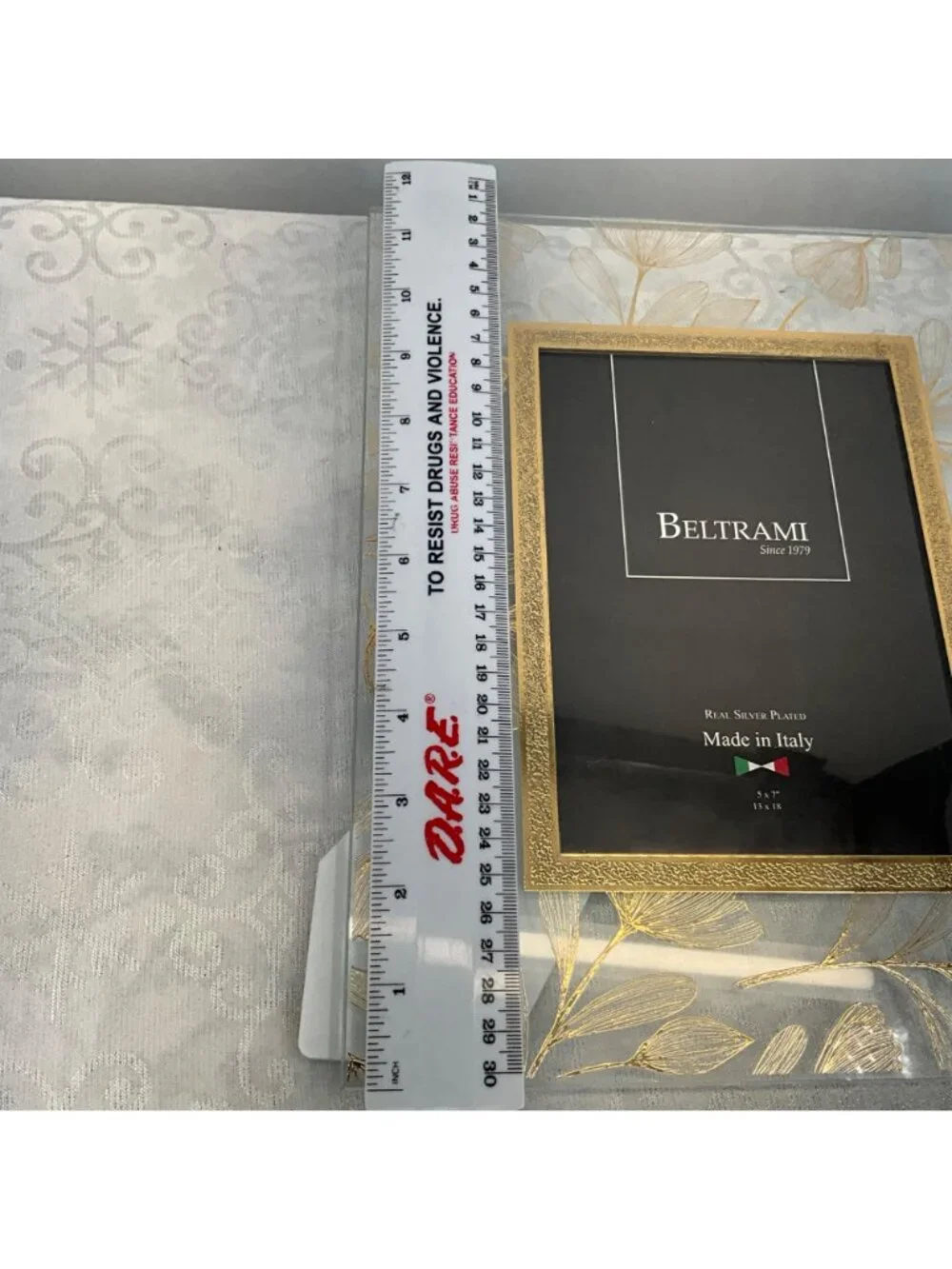 Beltrami Real Silver Plated Glass Picture Frame 5x7 Floral Design Made In Italy